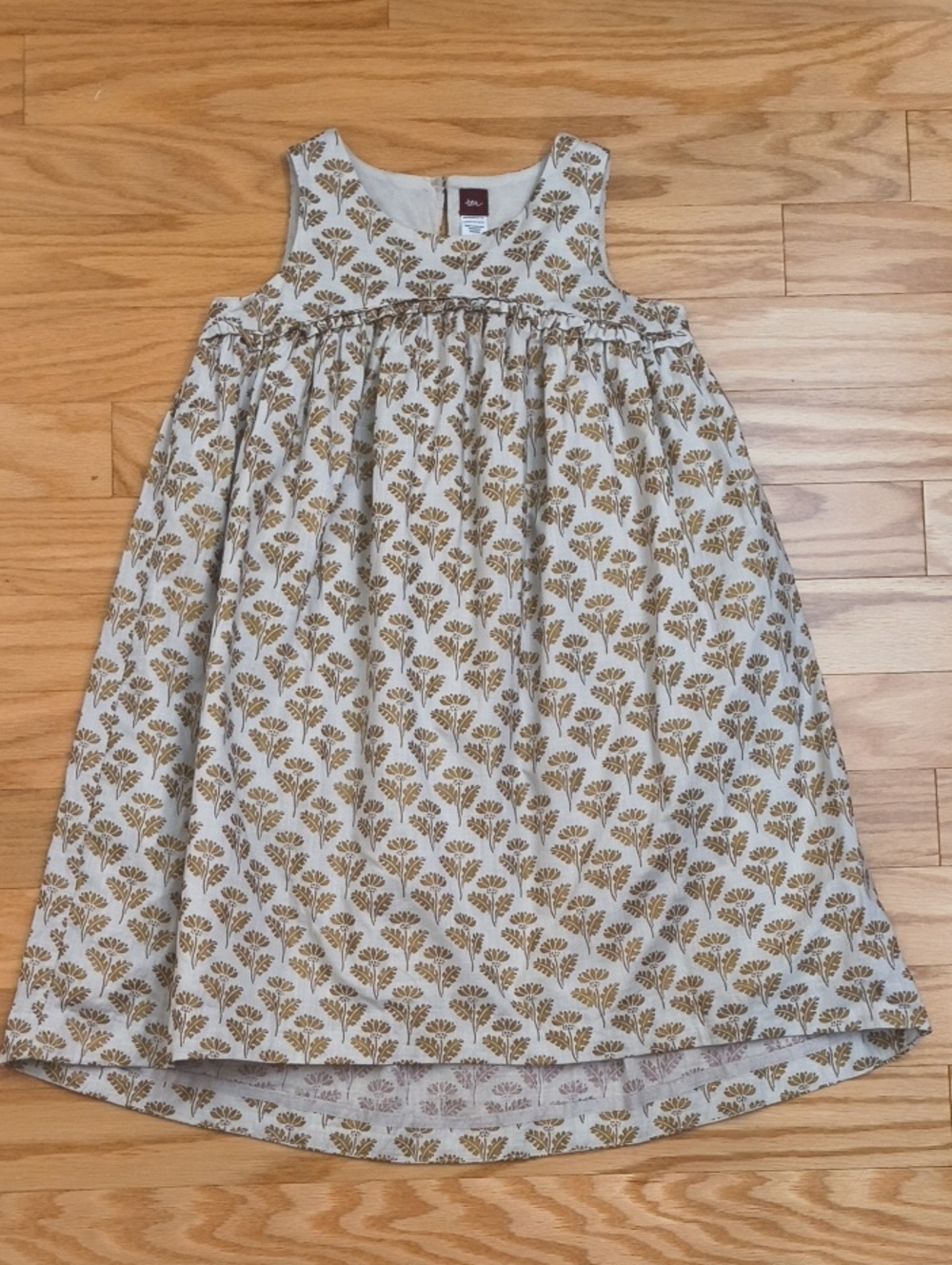 Tea Collection Sleeveless Neutral Dress w/ Gold Leaf Print Size 8 EUC
